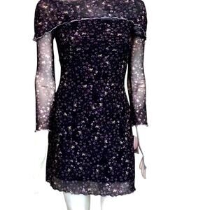 Tinseltown Dress New Black Purple Floral Sheer Sleeves NWT S